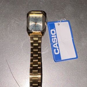 Casio Gold Tone Square Analog Womens  Watch with Silver Dial